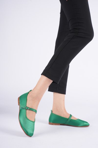 ABBA Women's Daily Satin Green Strappy Ballet Flats