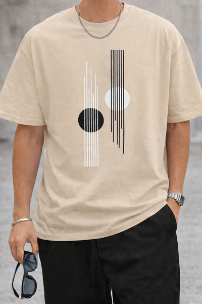 ArtYus Μπλουζάκι Unisex Oversize με εμπριμέ γραμμές και κύκλους – Βαμβακερό T...