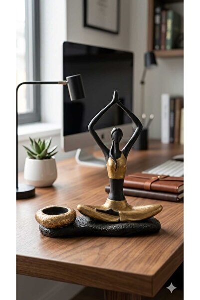 Dekoromi Dekoratif Yogacı Mumluk Heykeli (22x21 cm) Ev Dekorasyon Biblo Modeli