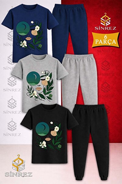 SİNREZ Set de trening pentru copii, 3 piese, cu imprimeu CICEKTEN GREEN GIRL ...