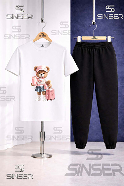 SS SİNSER Παιδικό Σετ Φόρμας με Στάμπα Αρκουδάκι και Βαλίτσα για Κορίτσια