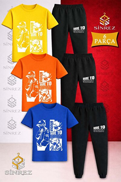 SİNREZ Children's Dare to Start White Printed 3-Piece T-Shirt Tracksuit Set