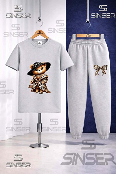 SS SİNSER Παιδικό Σετ Φόρμας με Στάμπα Αρκουδάκι, Λεοπάρ και Πολική Λεοπάρδαλη
