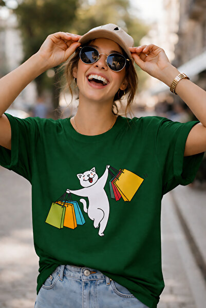 ArtYus Μπλουζάκι Unisex Oversize με στάμπα Joyful Cat Shopping – Βαμβακερό T-...