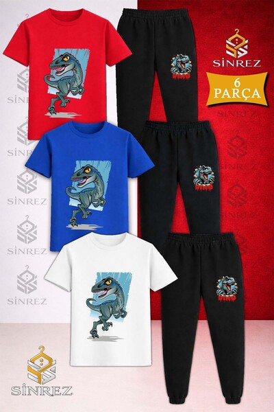SİNREZ Set de trening pentru copii, 3 piese, cu imprimeu DINOSAUR TURQUOISE C...