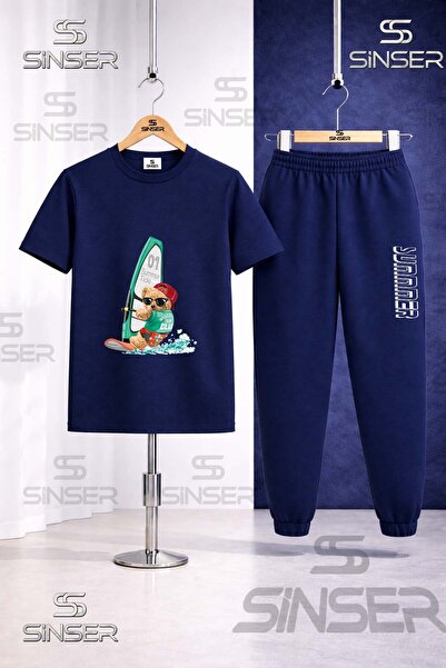 SS SİNSER Set de trening pentru copii cu tricou imprimat BEAR SURF SEA