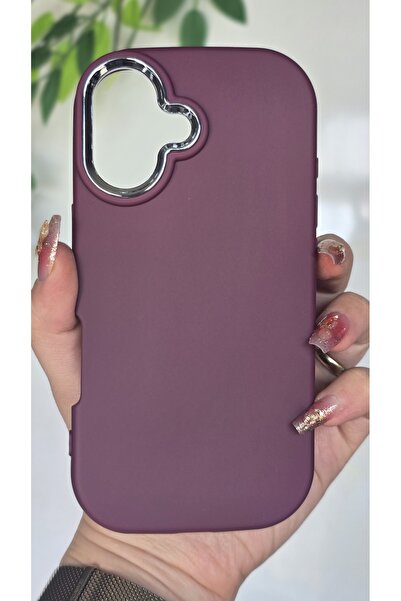 Magic Ring Iphone 16 Uyumlu Metal Kamera Çerçeveli Mat Mürdüm Silikon Kılıf