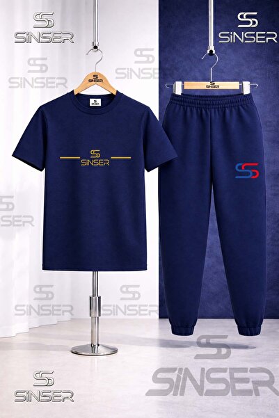 SS SİNSER Children's Gold Striped Printed T-Shirt Tracksuit Set