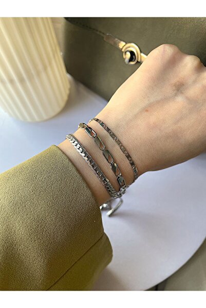 MARCİELO Accessories Çelik Gümüş Kombin Bileklik- Stellar Grace, Kavisli, Yas...