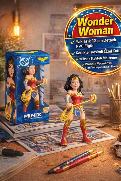 TOYFEST Bandai Minix Wonder Woman Figür 12 cm DC Koleksiyon Oyuncak PVC Detay...