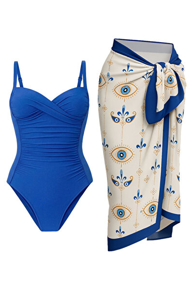 CUPSEA Γυναικείο μαγιό Drapeli Saks με χάντρες Nazar Boncuk Pareo Σετ 2 τεμαχ...