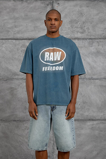 NOMARC Tricou oversize verde, cu imprimeu, lavabil și care poate fi spălat