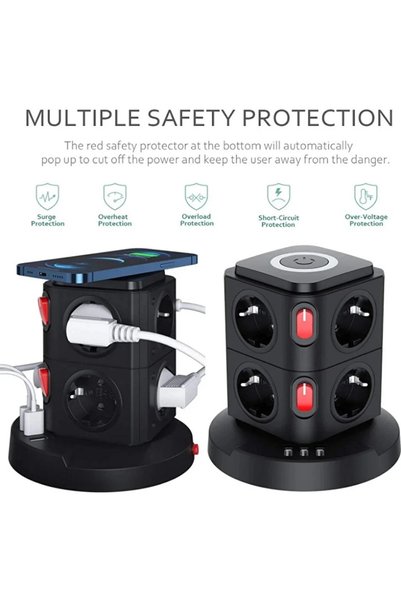 EkoAlışverişDünyam Termal Akım Korumalı Isıya Dayanıklı 3 Usb 8 Priz Ve Wireless Kablosuz Şarj 2.4 Amper Kablolu Priz