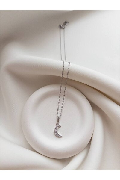 Minne Jewelry-Accessory Ay Kolye -Minimal Ay Kolye - Çelik Ay Kolye - Zirkon ...