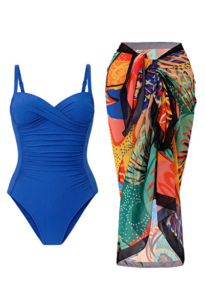 CUPSEA Γυναικείο μαγιό Drapeli Saks με πορτοκαλί φύλλα, σετ 2 τεμαχίων, κομψό...