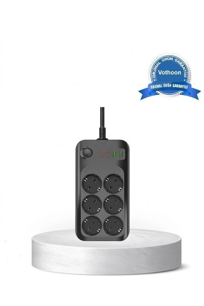 Generic Brand مقبس كهربائي مكون من 6 منافذ مع حماية من التيار الزائد، 2xusb، ...