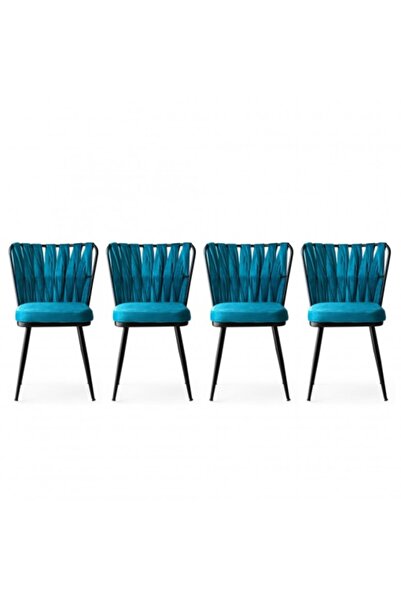 SALVADOR Set of 4 Kitchen Chairs Model Belt, Black/Blue