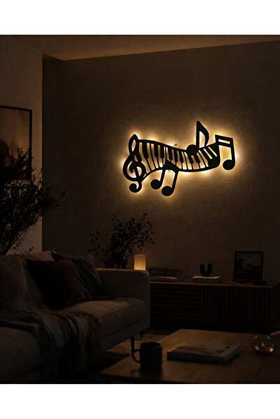 Çığ Tasarım AA Pilli Ledli Notalı Dekoratif Piyano Tablo, Ahşap Müzik Tablo