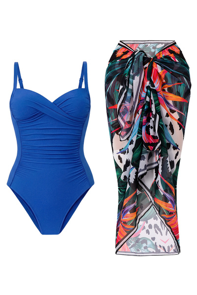 CUPSEA Γυναικείο μαγιό Drapeli Saks Lana Black Leo Pareo Σετ 2 τεμαχίων, κομψ...