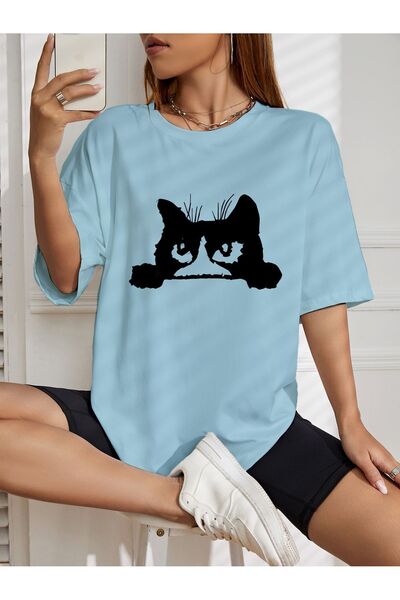 AZIZI TEKSTIL oversize scary cat printed T-shirt