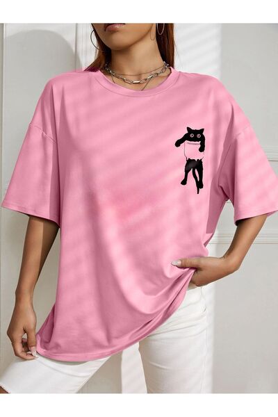 AZIZI TEKSTIL Υπερμεγέθη μπλουζάκι με χαριτωμένο σχέδιο γάτας