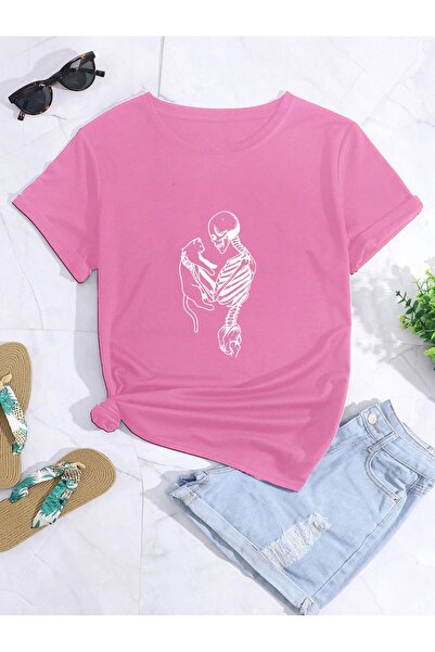 LOTS MODA Μπλουζάκι με στάμπα γάτας με υπερμεγέθη σκελετό