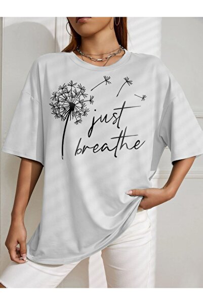 AZIZI TEKSTIL oversize just breathe printed T-shirt