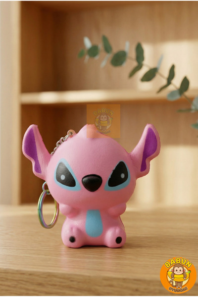 Bricks Stitch Figürlü Pembe Silikon Squishy Anahtarlık - Antistres Yumuşak Oy...