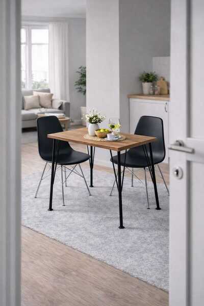 RENGİBİZ Yemek Masası 90x60 cm Beyaz | 2 Kişilik Mutfak Masası | Metal Ayaklı...