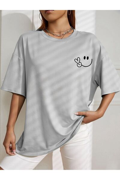 AZIZI TEKSTIL Υπερμεγέθη μπλουζάκι με στάμπα χαμογελαστού προσώπου