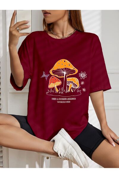 AZIZI TEKSTIL Μπλουζάκι με στάμπα μεγάλου μεγέθους με μανιτάρια
