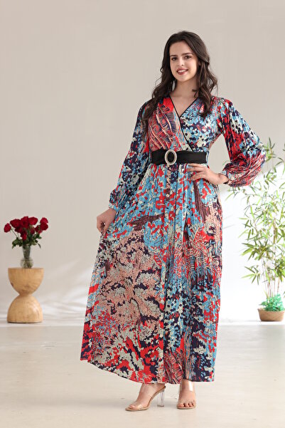 Verona Colorful Printed Long Dress with Stylish Belt