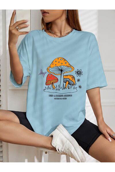 AZIZI TEKSTIL oversize mushroom printed printed T-shirt