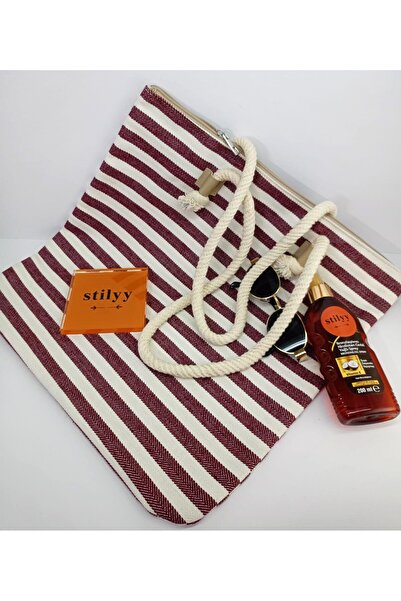 stilyy Canvas Striped Beach Bag
