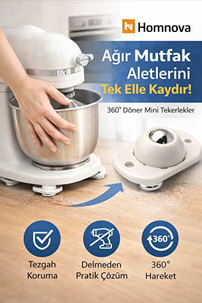 Homnova 360° Döner Yapıştırmalı Mini Tekerlek Mobilya & Mutfak Aleti Taşıyıcı...