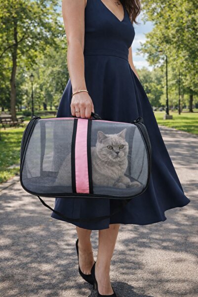 NEWFULL Kedi Taşıma Çantası Seyahat Evcil Hayvan Çantası Fileli Büyük Boy