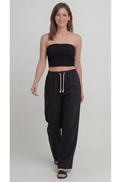 Leopars Pantaloni negri din muselină pentru femei – Model Palazzo, cu picior ...