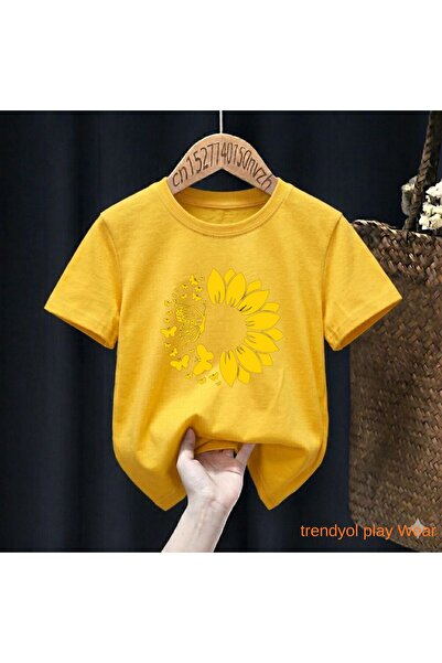 playwear Παιδικό unisex μπλουζάκι με σχέδιο ηλίανθου και πεταλούδας, 100% βαμ...