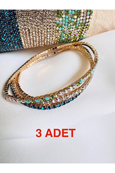 DEVİ fashion Zircon Stone Waterway 3-Piece Gold Bracelet with Rubber Bands