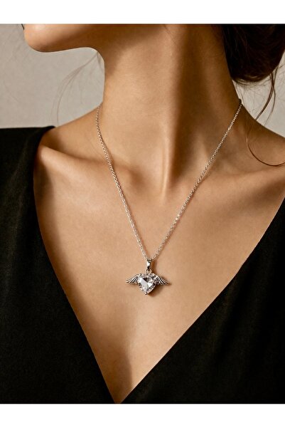 liore dünyası Zircon Stone Steel Heart Wing Necklace – Silver Color Does Not ...