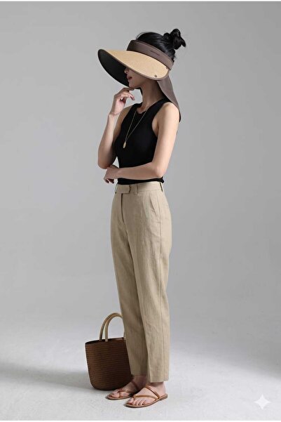 WOHOME Γυναικείο ψάθινο καπέλο παραλίας με προστασία λαιμού και ρυθμιζόμενο γ...