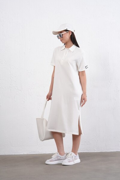 Noi Belis Πλεκτό φόρεμα μίντι μήκους με μισό κουμπιά SS26EL0012