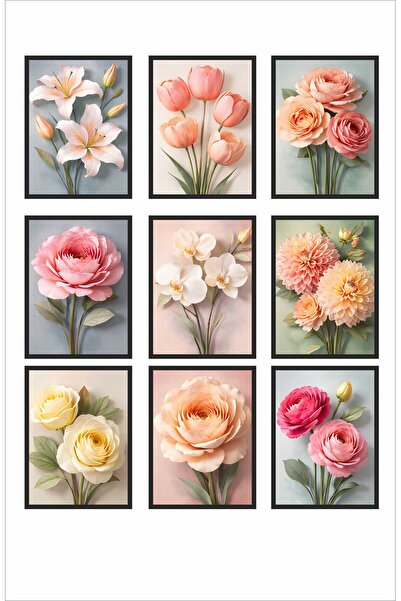 UNT Σετ ζωγραφικής τοίχου με θέμα λουλούδια 9 τεμαχίων – Διακοσμητικός πίνακα...