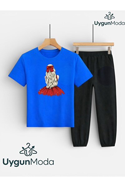 UygunModa Yellow Hair Printed T-Shirt and Sweatpants (Sweatpants with Pockets...