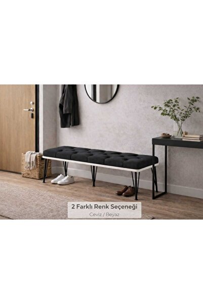 RENGİBİZ Metal Ayaklı Bench Puf 100x40 cm Siyah Kapitone Oturak Bank Çok Amaç...