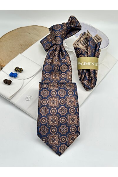 Gutiero Brown Patterned Classic Tie with Handkerchief