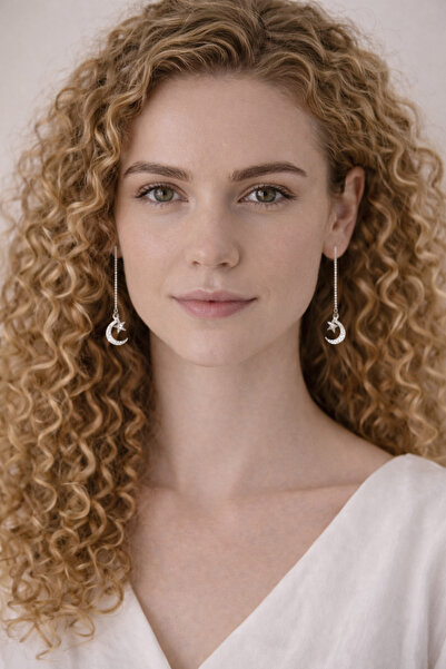 Silver Plated Moon Star Swinging Earrings