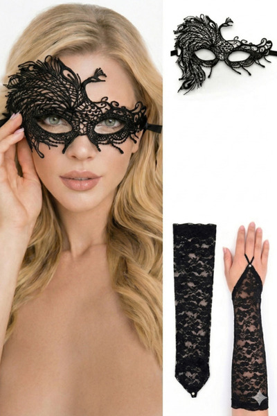 shop Dantel Tasarım Uyumlu Venedik Maske ve Eldiven İkili Set - Kostüm Tamaml...