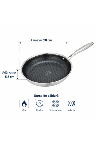 HYVESTO Premium Stainless Steel Frying Pan with 3-layer Titanium Coating, Dia...
