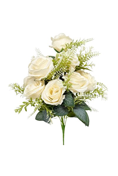 AFO Μπουκέτο με 12 πράσινα διακοσμητικά και κρεμ ροζ τριαντάφυλλα Eden